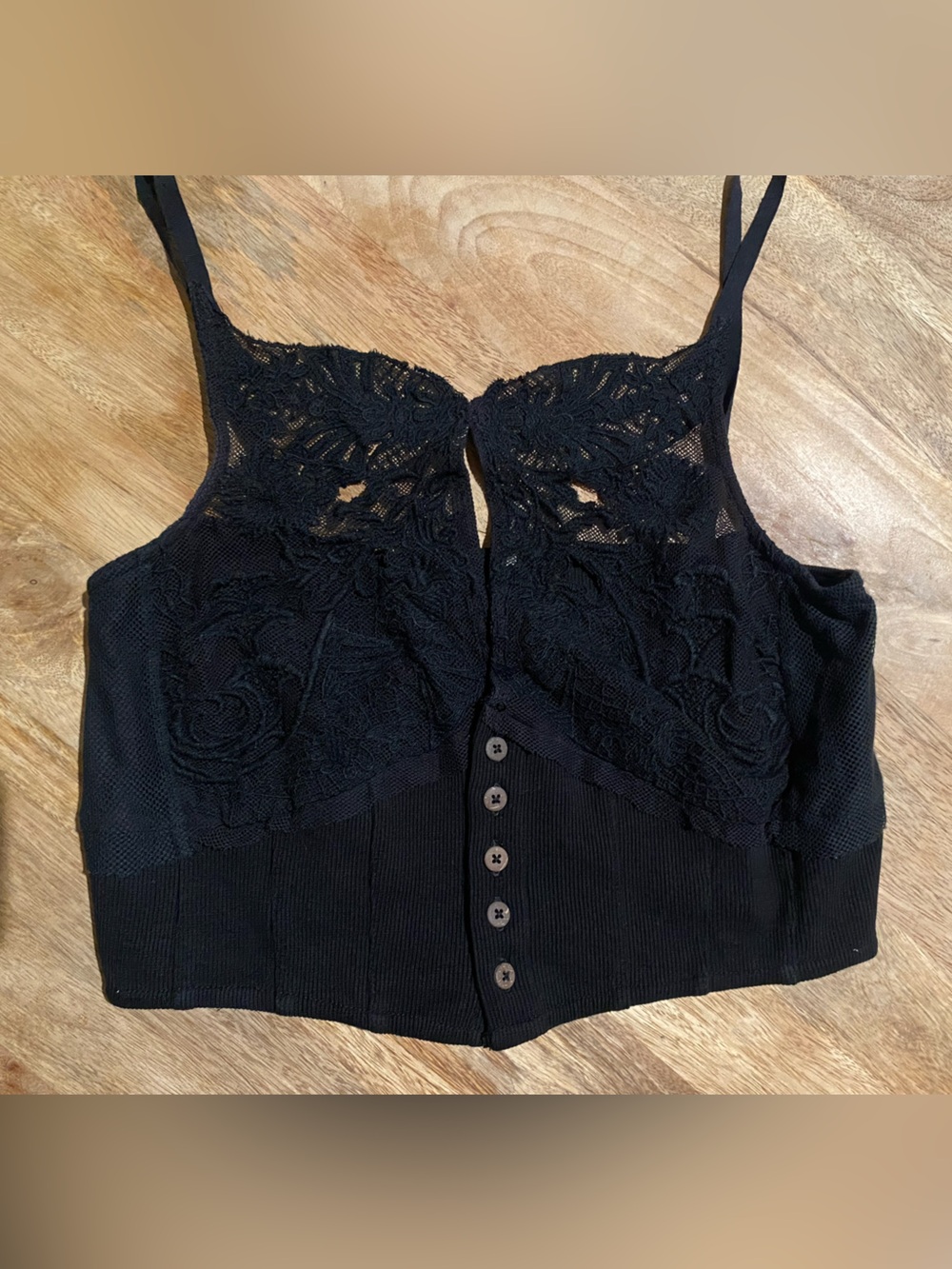 Free People Black Lace Ribbed Crop Top